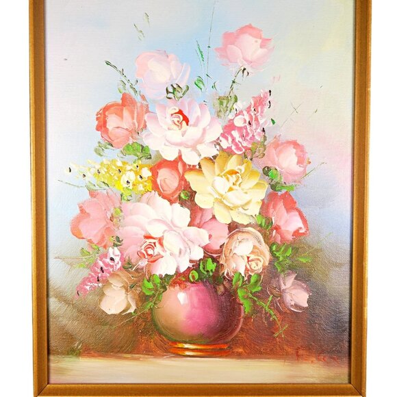 Robert Cox Signed 14x15" Oil Painting Pink Rose & Snapdragons Still Life - Picture 6 of 10